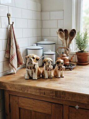 Vintage 1970s St. Bernard Ceramic 3-Piece Kitchen Set - Jam / S&P